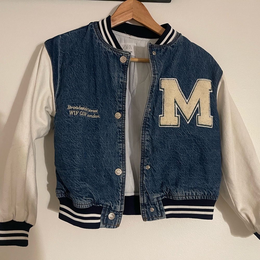 Zara Kids Blue Denim Jacket with White Sleeves